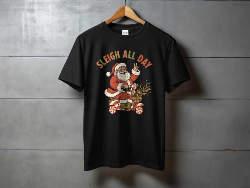 Sleigh All Day Santa Claus Scooter Festive Season T-Shirt