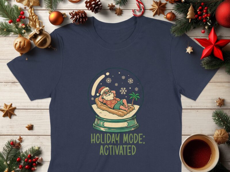 Holiday Mode Activated Beach Santa Snow Globe T-Shirt