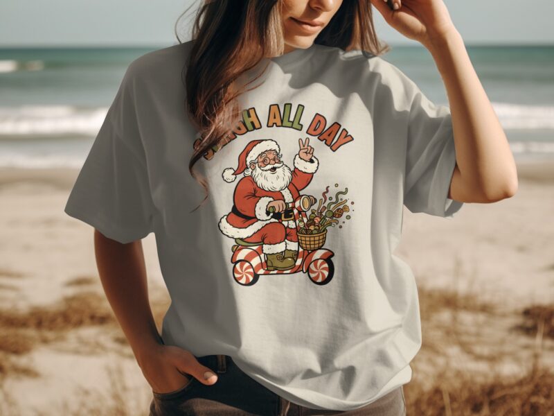 Sleigh All Day Santa Claus Scooter Festive Season T-Shirt