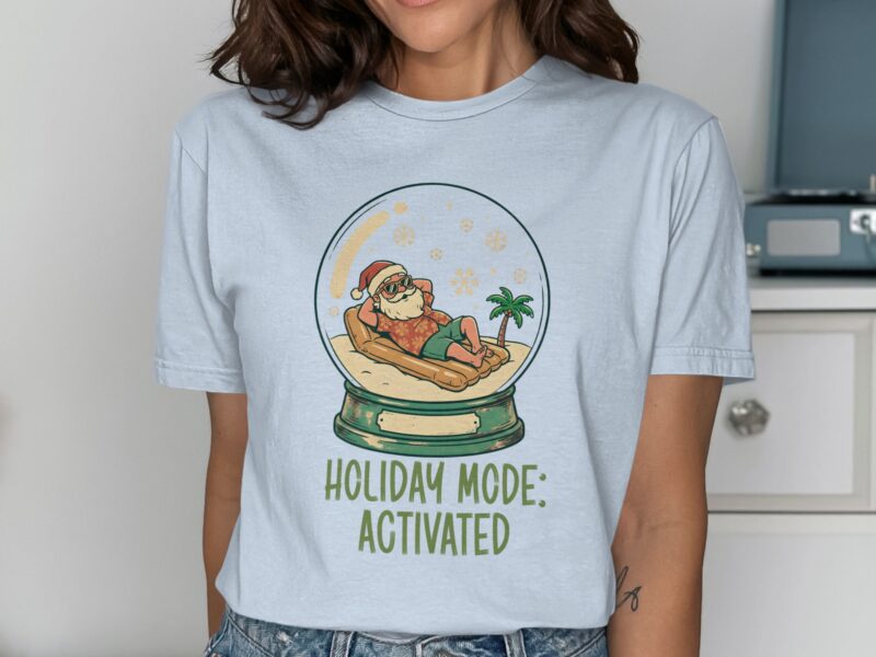 Holiday Mode Activated Beach Santa Snow Globe T-Shirt