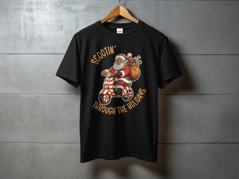 Scootin Through The Holidays Santa Christmas Ride T-Shirt