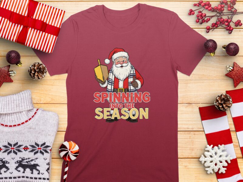 Spinning Into The Season Santa Holiday Celebration T-Shirt