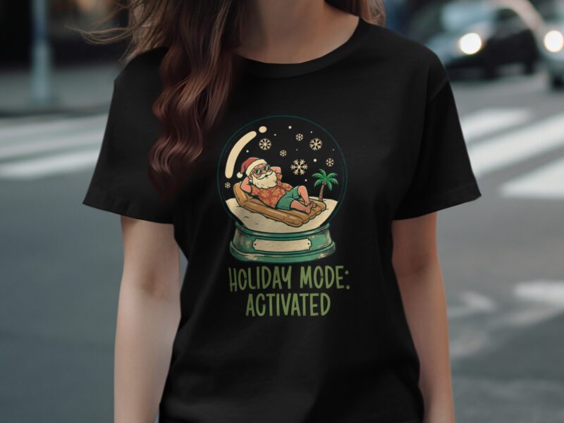 Holiday Mode Activated Beach Santa Snow Globe T-Shirt