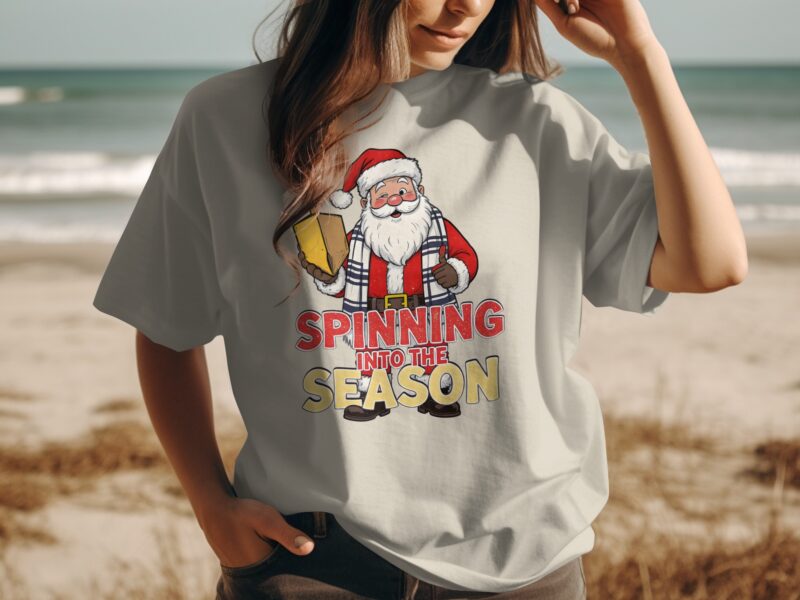 Spinning Into The Season Santa Holiday Celebration T-Shirt