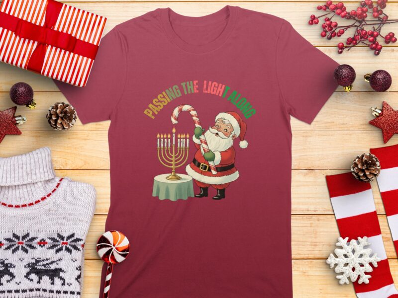 Passing The Light Along Christmas Hanukkah Santa T-Shirt