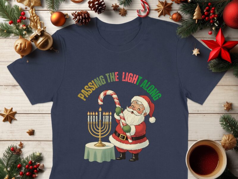 Passing The Light Along Christmas Hanukkah Santa T-Shirt