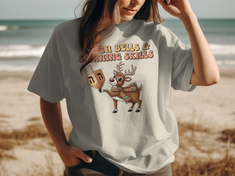 Sleigh Bells Spinning Skills with Deer Hanukkah T-Shirt