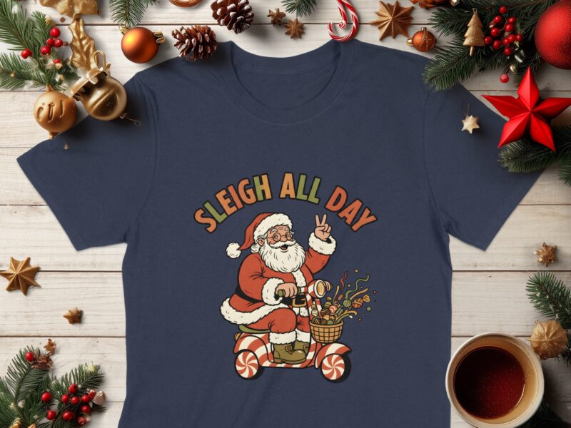 Sleigh All Day Santa Claus Scooter Festive Season T-Shirt