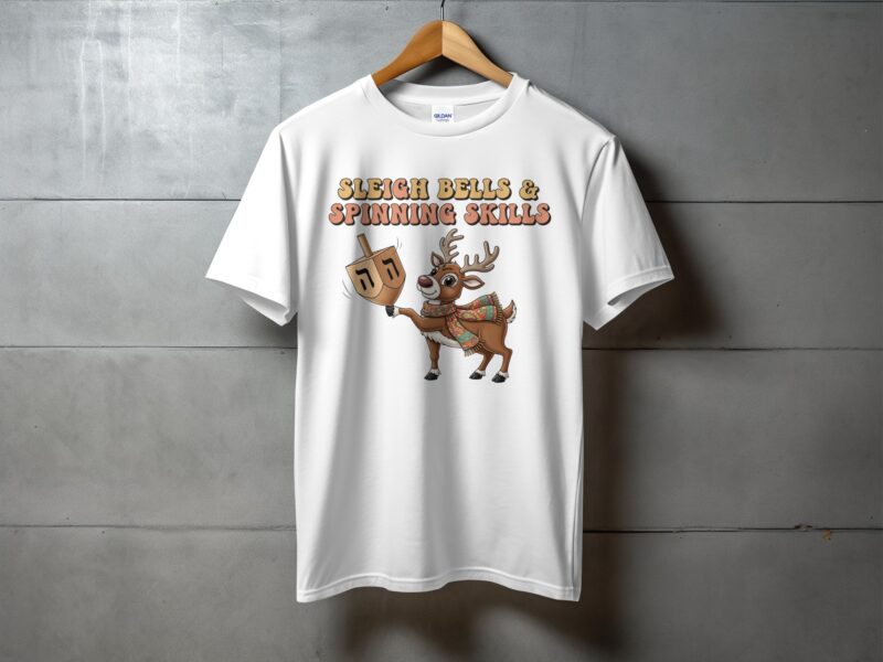 Sleigh Bells Spinning Skills with Deer Hanukkah T-Shirt