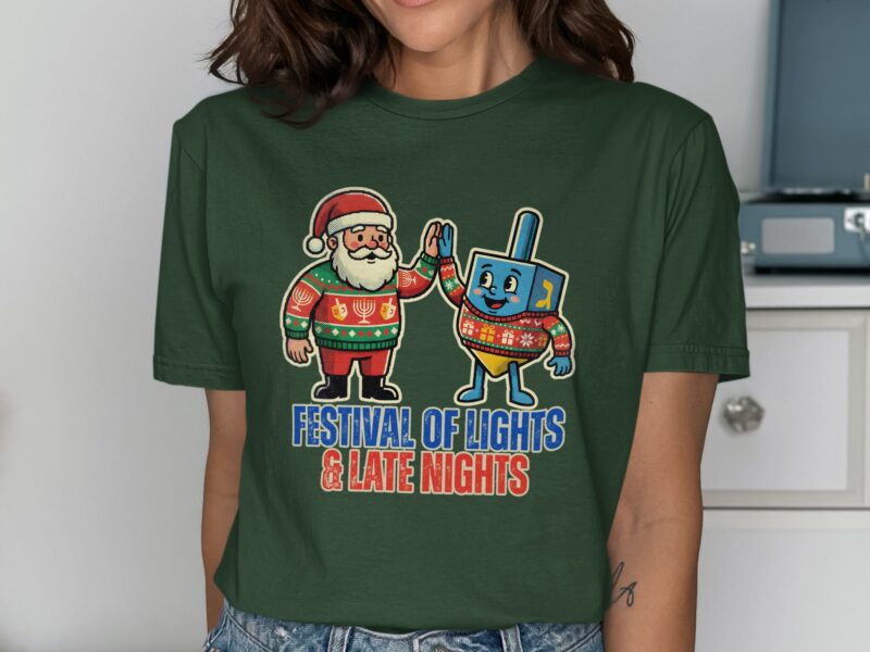 Chrismukkah Santa & Dreidel Graphic T-Shirt