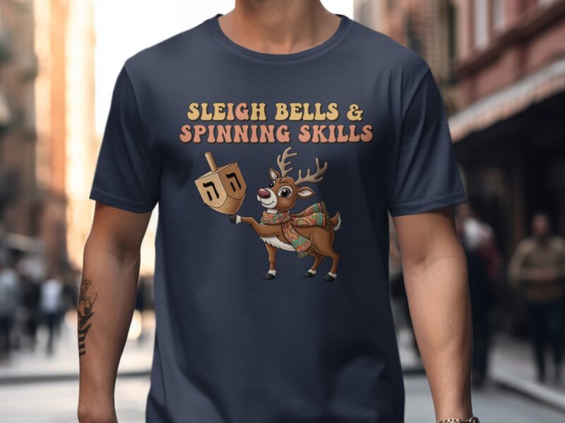 Sleigh Bells Spinning Skills with Deer Hanukkah T-Shirt