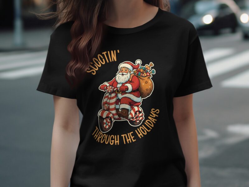 Scootin Through The Holidays Santa Christmas Ride T-Shirt