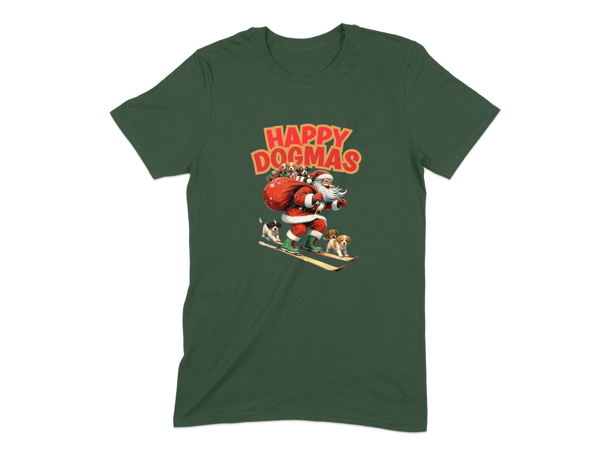 30f50e41-916f-426d-bb75-d162b6541265 Happy Dogmas Skiing Santa T-Shirt