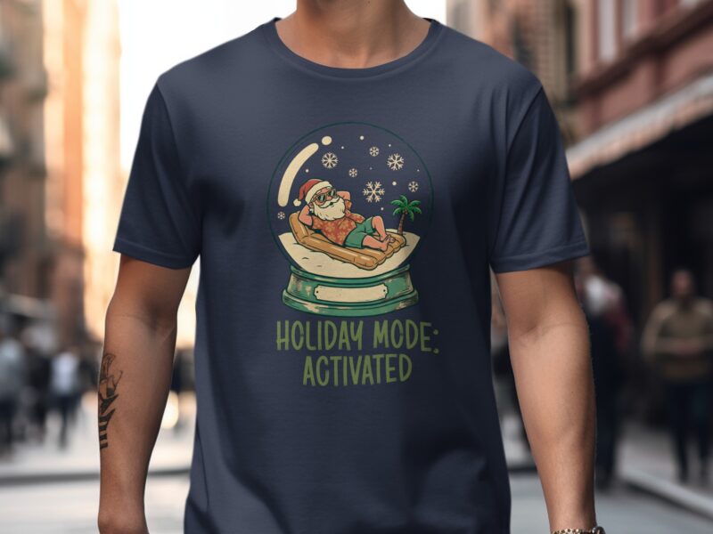 Holiday Mode Activated Beach Santa Snow Globe T-Shirt