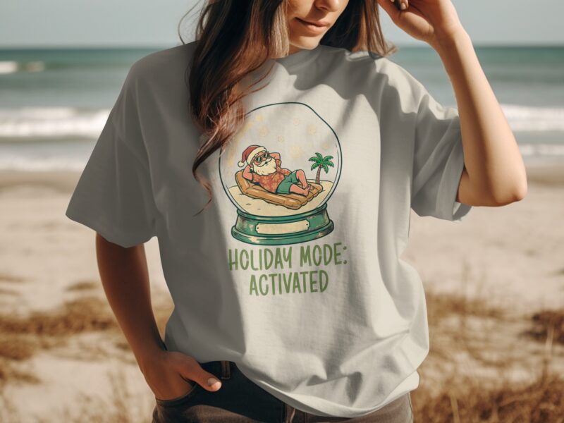 Holiday Mode Activated Beach Santa Snow Globe T-Shirt