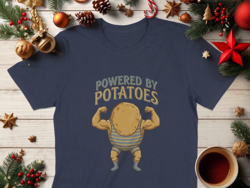 Powered By Potatoes Potato Man With Muscles T-Shirt
