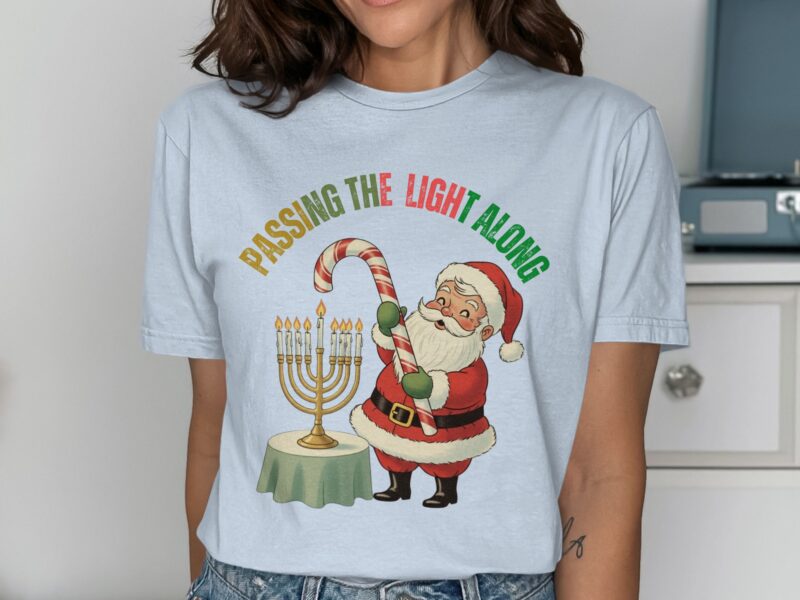 Passing The Light Along Christmas Hanukkah Santa T-Shirt