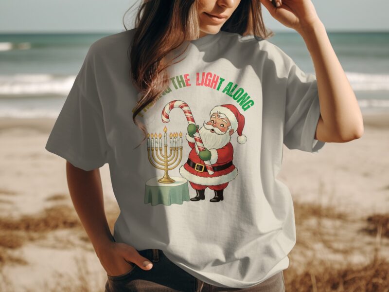 Passing The Light Along Christmas Hanukkah Santa T-Shirt