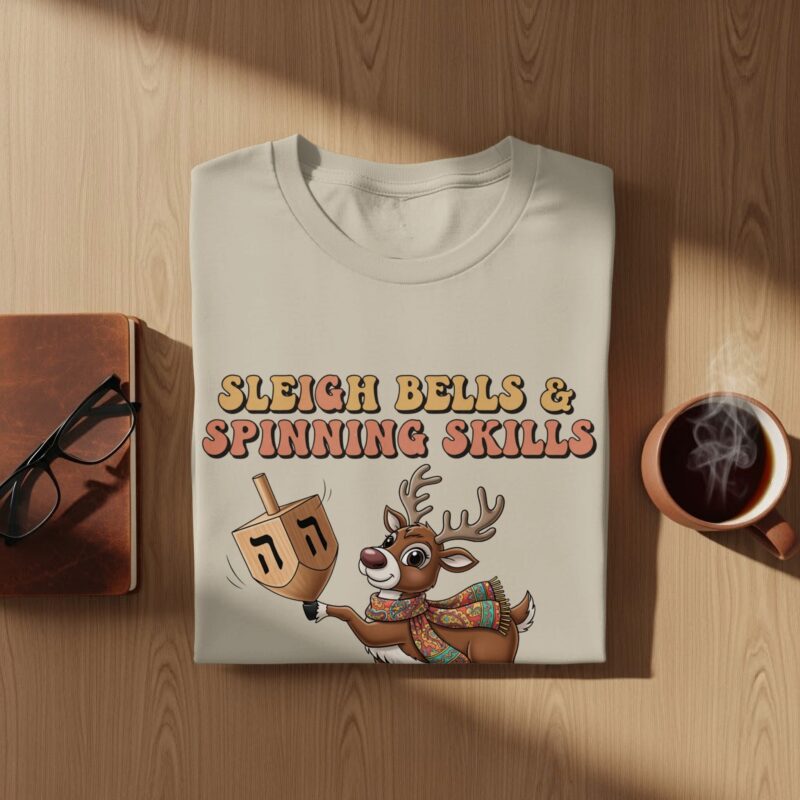 Sleigh Bells Spinning Skills with Deer Hanukkah T-Shirt