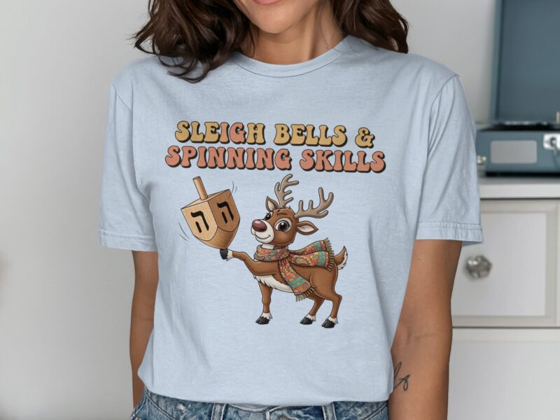 Sleigh Bells Spinning Skills with Deer Hanukkah T-Shirt