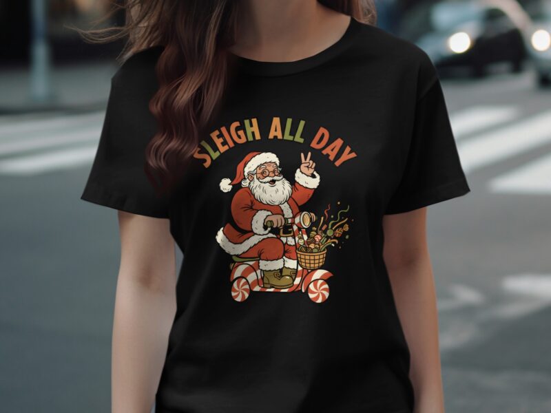 Sleigh All Day Santa Claus Scooter Festive Season T-Shirt