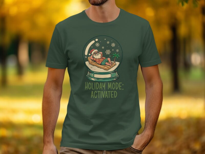 Holiday Mode Activated Beach Santa Snow Globe T-Shirt