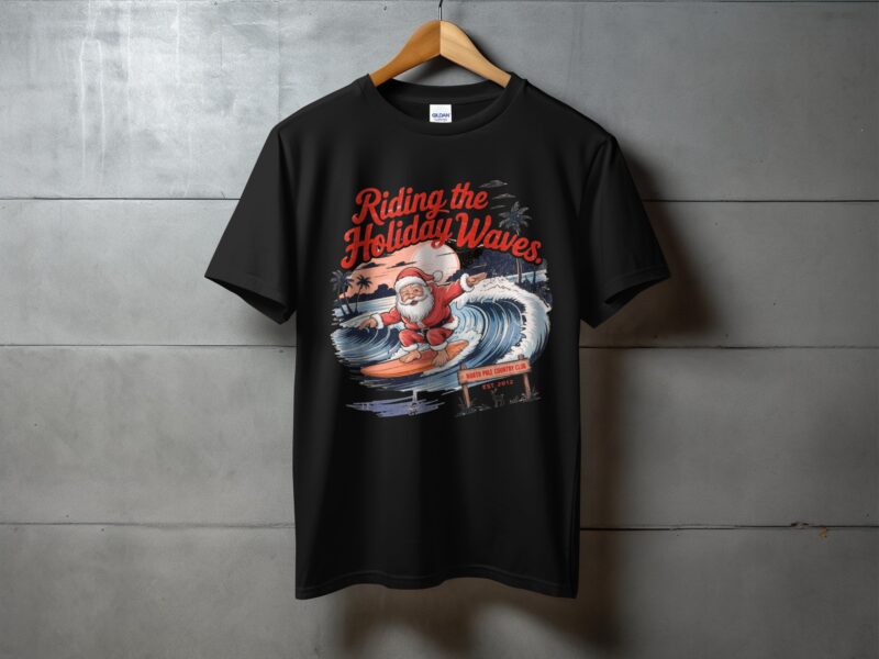 Vintage Surfing Santa Christmas T-Shirt