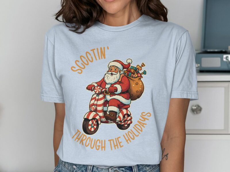 Scootin Through The Holidays Santa Christmas Ride T-Shirt