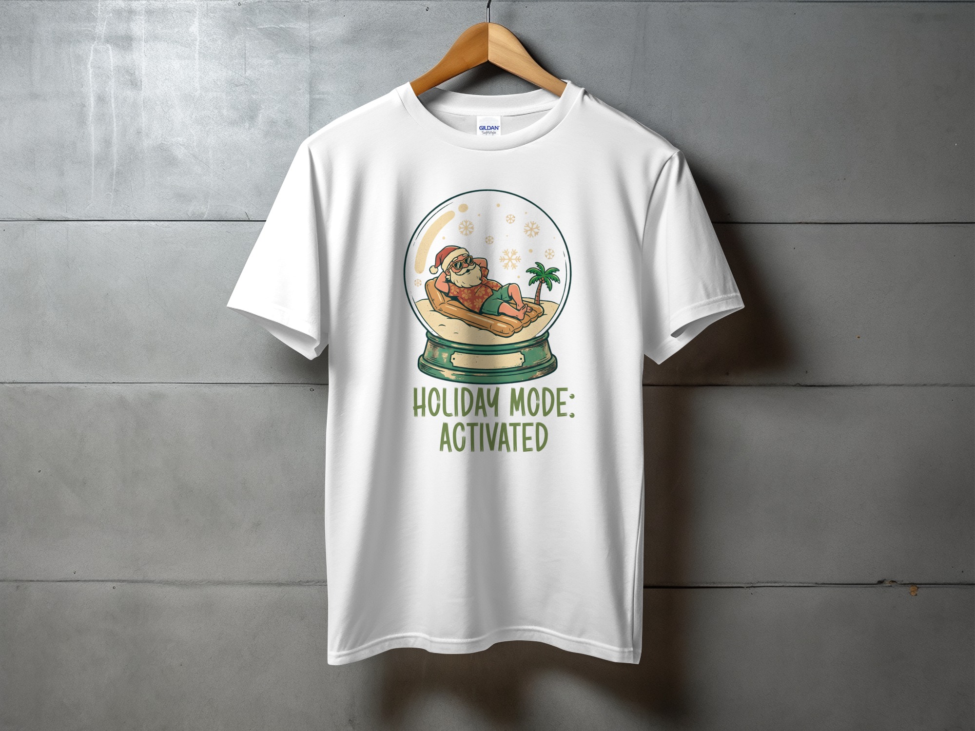 65012fd1-8797-4a24-ad8b-98997f1920a0 Holiday Mode Activated Beach Santa Snow Globe T-Shirt