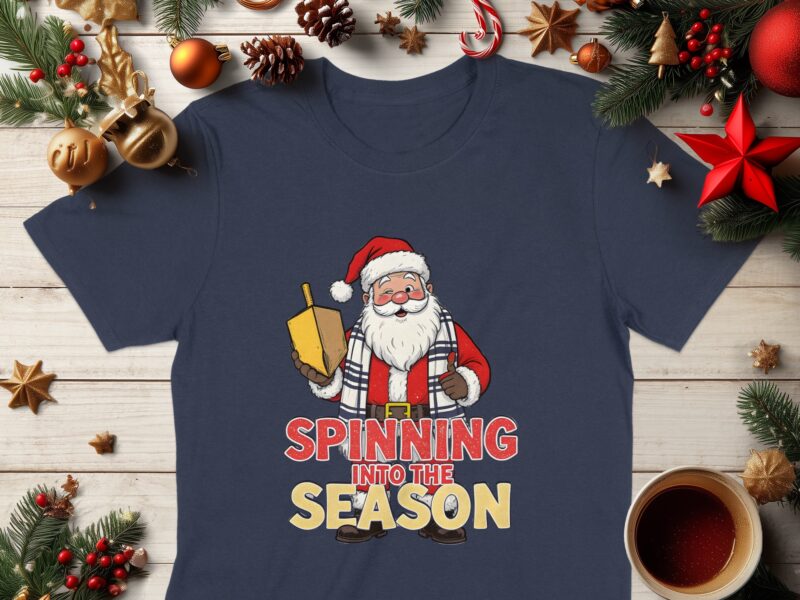 Spinning Into The Season Santa Holiday Celebration T-Shirt