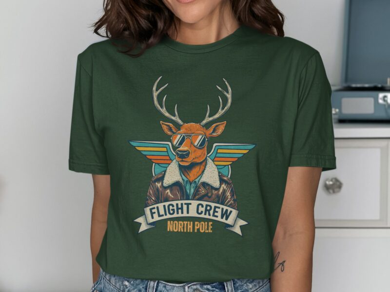 North Pole Flight Crew Aviator Deer T-Shirt