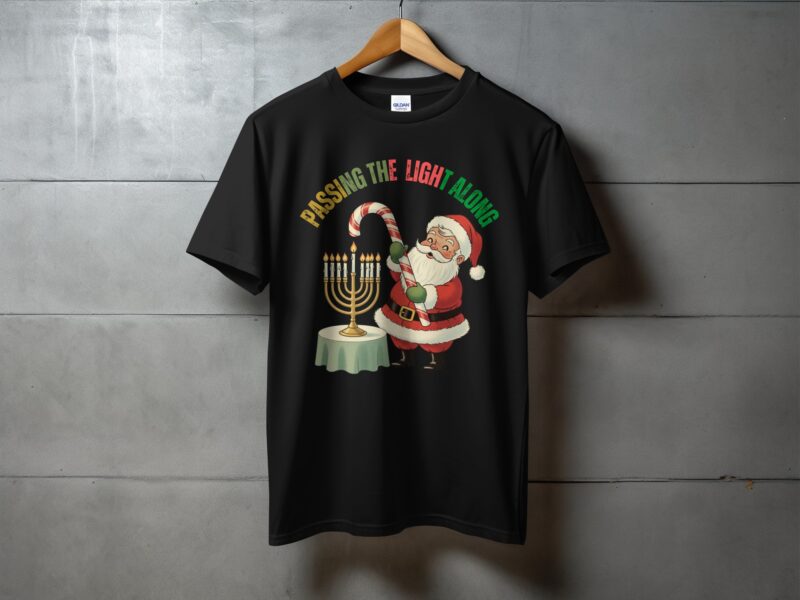 Passing The Light Along Christmas Hanukkah Santa T-Shirt