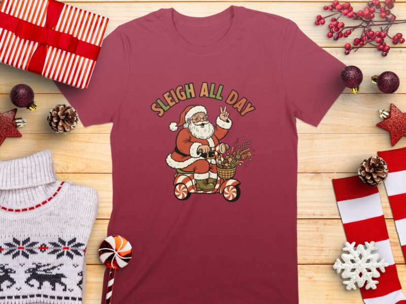 Sleigh All Day Santa Claus Scooter Festive Season T-Shirt