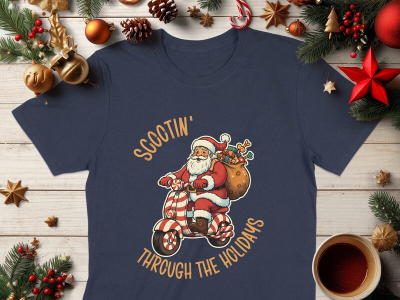Scootin Through The Holidays Santa Christmas Ride T-Shirt
