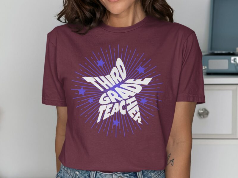 Third Grade Teacher Sunburst Graphic T-Shirt
