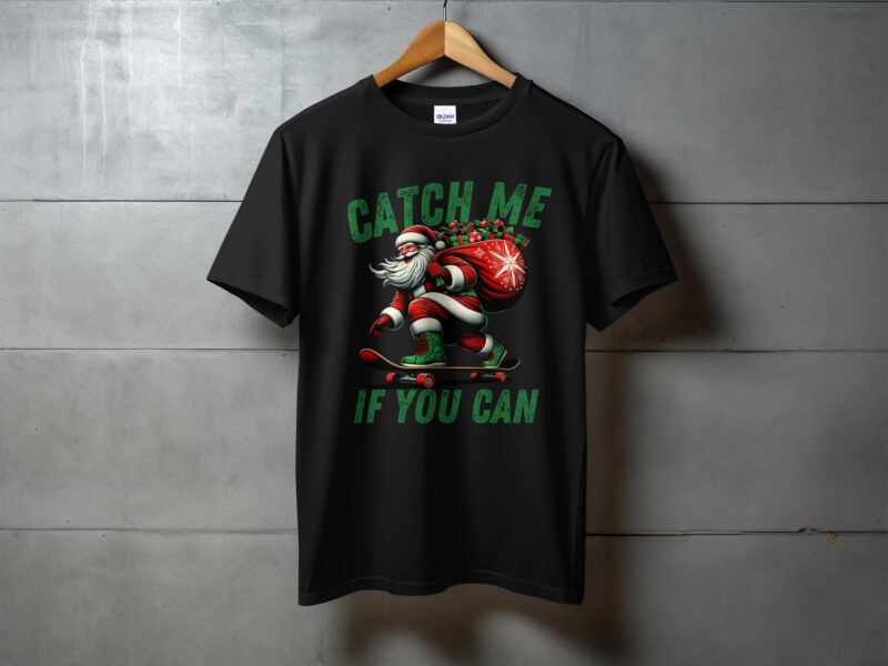 Skateboarding Santa Catch Me If You Can T-Shirt