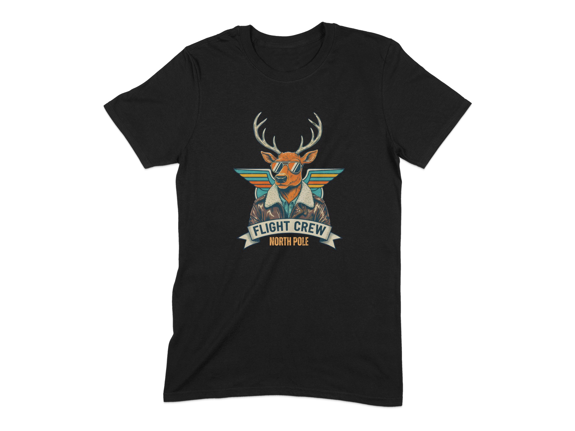 94d37778-92c9-4738-9515-8f43bad68f23 North Pole Flight Crew Aviator Deer T-Shirt