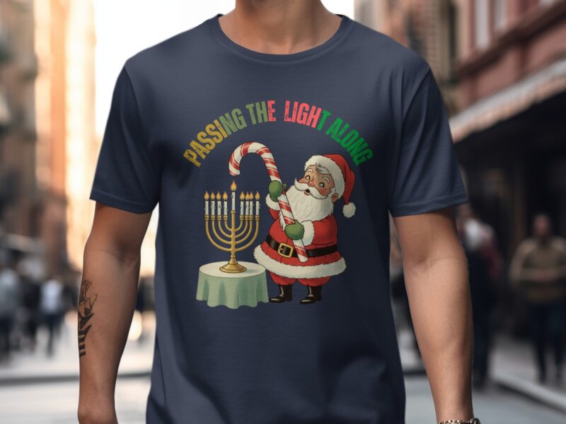 Passing The Light Along Christmas Hanukkah Santa T-Shirt