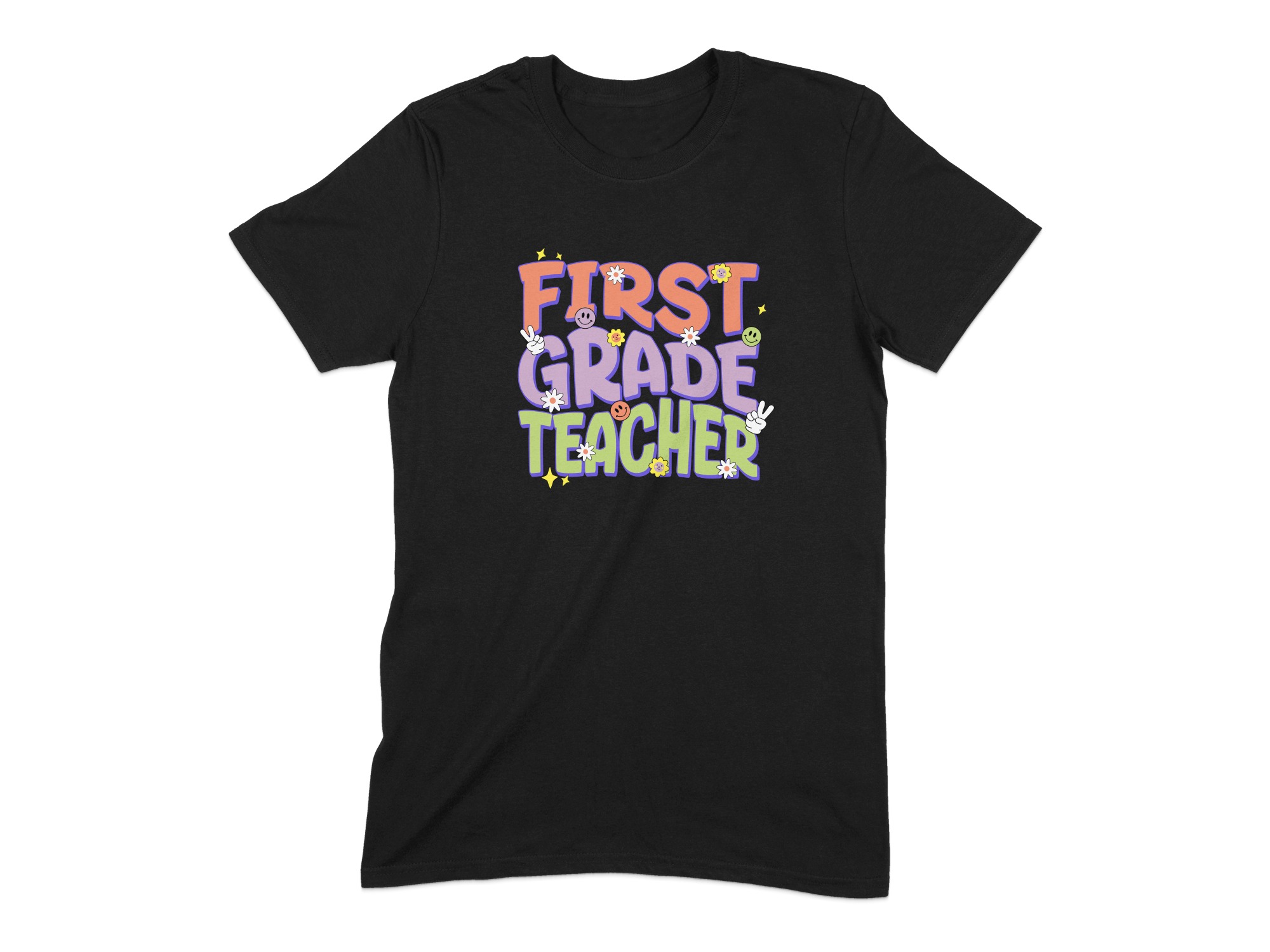 b2857dfc-9c21-4abb-8f57-e225cfce7c94 Retro First Grade Teacher Shirt | Groovy Daisy Tee