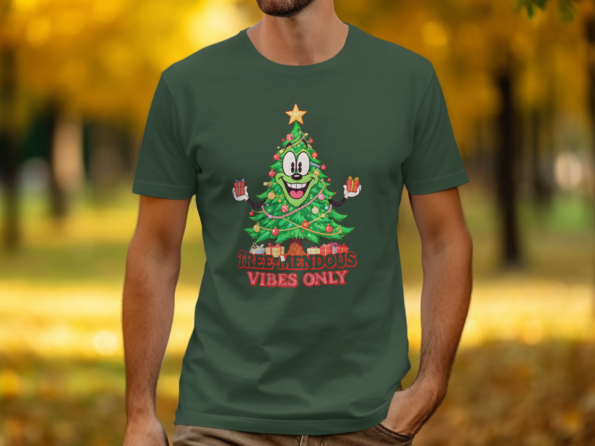 c015f40e-460a-4f3e-9b2b-6dcc49aa5bf6 Tree-Mendous Vibes Only Holiday Christmas Tree T-Shirt