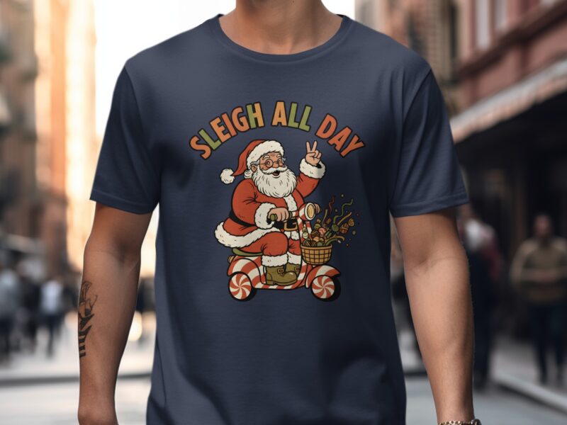 Sleigh All Day Santa Claus Scooter Festive Season T-Shirt