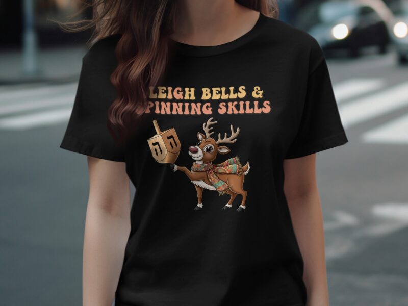 Sleigh Bells Spinning Skills with Deer Hanukkah T-Shirt