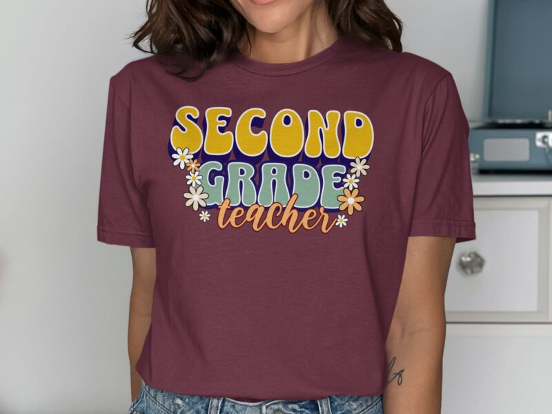 Retro Groovy Second Grade Teacher T-Shirt