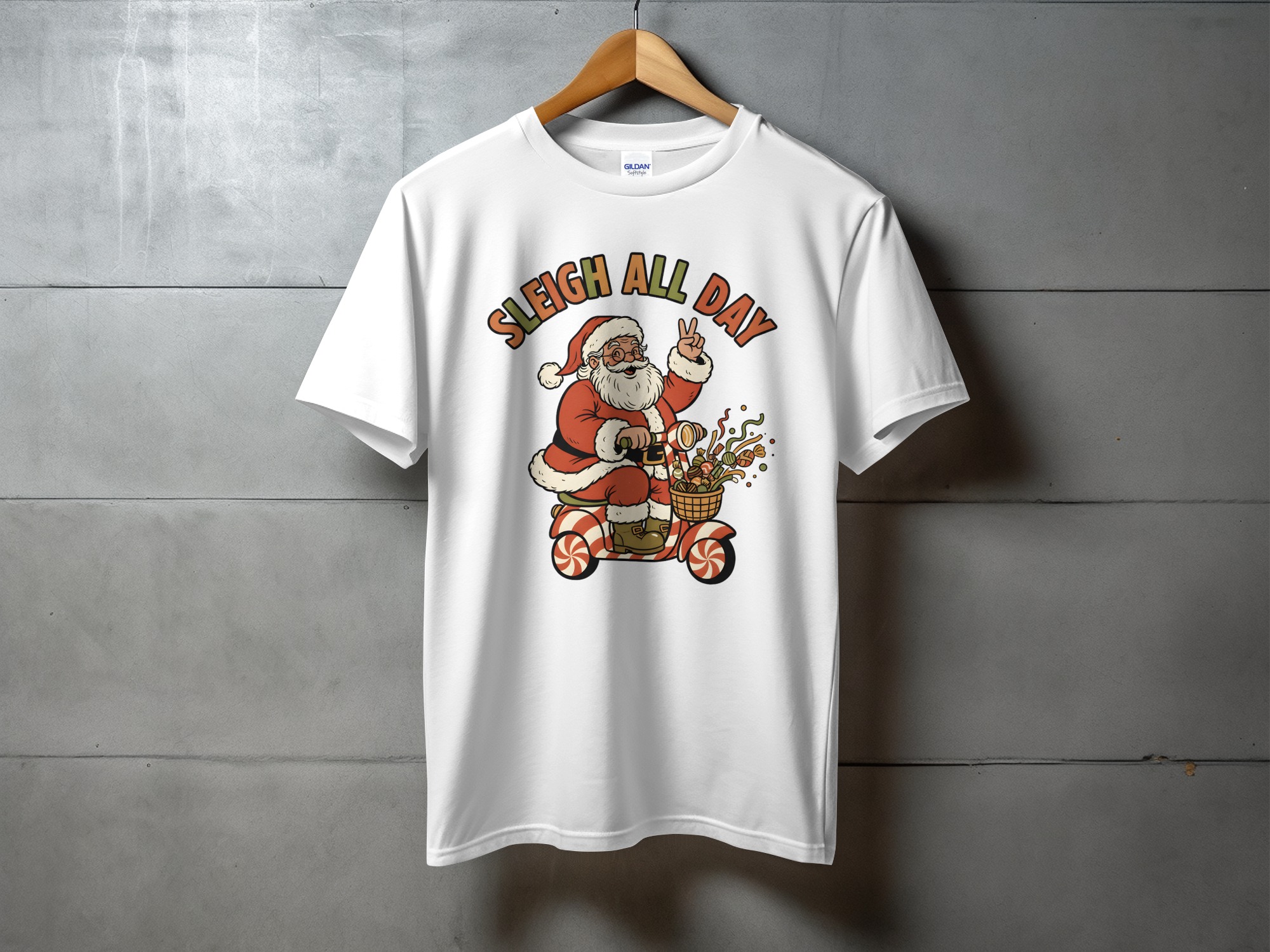 d4d9fb02-da27-477d-b6b3-14a6283bbeef Sleigh All Day Santa Claus Scooter Festive Season T-Shirt