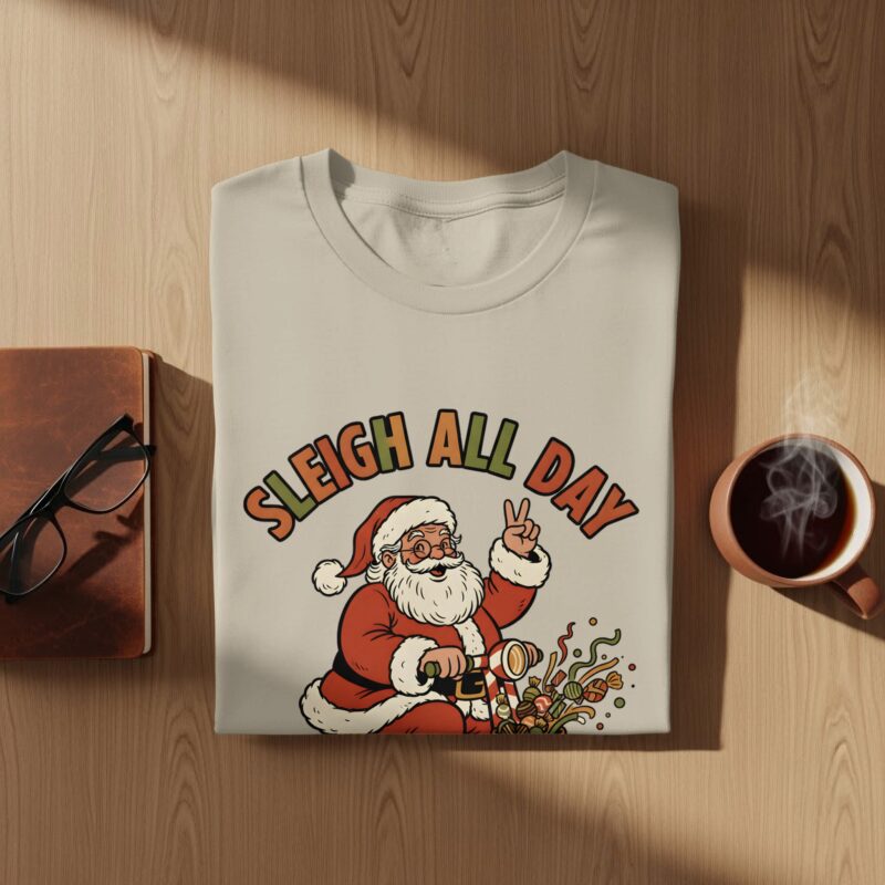 Sleigh All Day Santa Claus Scooter Festive Season T-Shirt