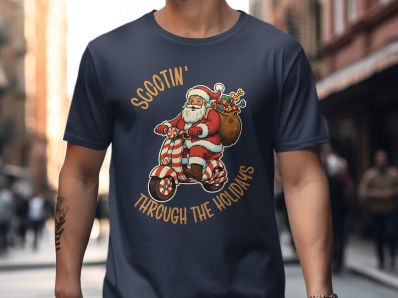 Scootin Through The Holidays Santa Christmas Ride T-Shirt