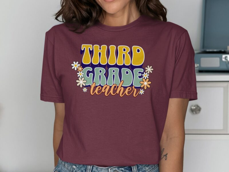 Retro Groovy Third Grade Teacher T-Shirt