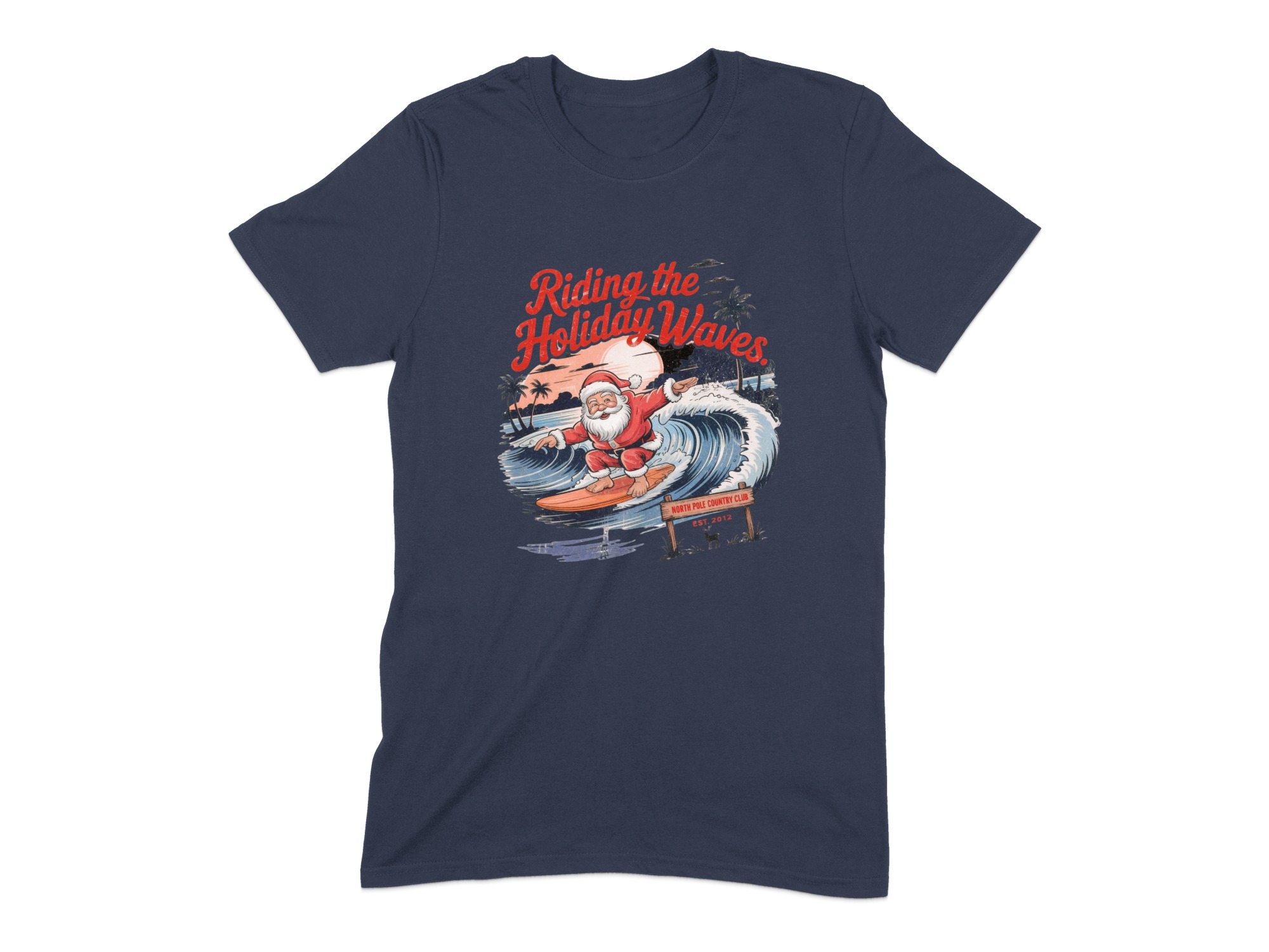 Vintage Surfing Santa Christmas T-Shirt