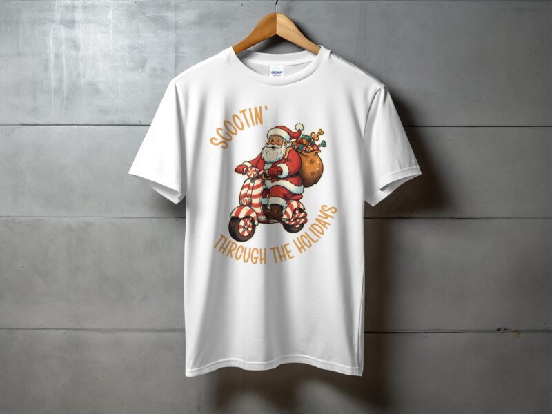 Scootin Through The Holidays Santa Christmas Ride T-Shirt