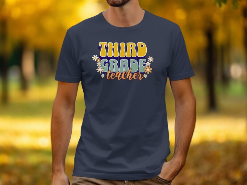 Retro Groovy Third Grade Teacher T-Shirt
